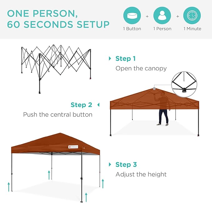 Best Choice Products 10x10ft 1-Person Setup Pop Up Canopy Tent Instant Portable Shelter w/ 1-Button Push, Case, 4 Weight Bags - Rust