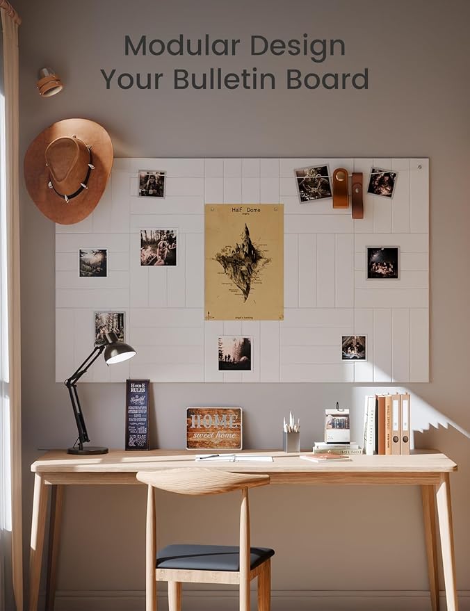 Felt Bulletin Board Tiles Large 36" x 24"Cork Board Alternative-6 Pack with 40 Adhesive Tabs, Thick Slat Wall Panels for Office Decor, Push Pin Board Wall Organizer Alternative - Milky White
