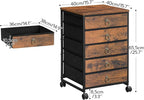 HOOBRO 5-Drawer Chest, File Cabinet, Office Cabinet with Drawers, Rolling Printer Stand for Living Room, Home Office, Nonwovens Drawer, Easy Assembly, Rustic Brown BF50WJ01