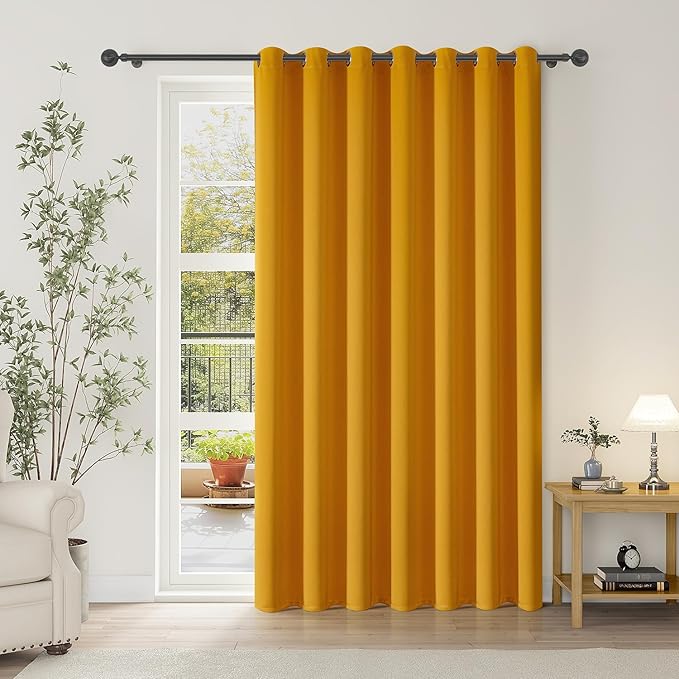 ChrisDowa Room Divider Curtain 120 Inches Long, Wide Blackout Sliding Door Curtain for Bedroom, Room Darkening Privacy Window Curtain for Patio Door (1 Panel Set, Mustard Yellow, 100 x 120 Inch)