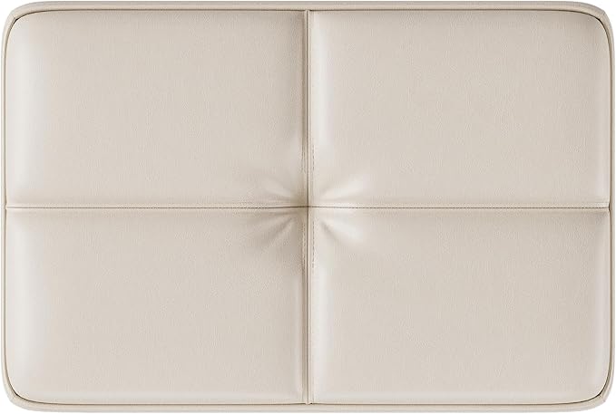 Leather Vanity Stool, 18.7 Inch Wide Rectangle Ottoman Bench for Makeup Room, Vanity Chair with Wood Legs for Piano Room, Bedroom,Living Room with Customizable (Cream)