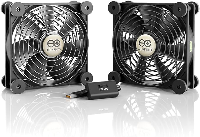 AC Infinity MULTIFAN S7, Quiet Dual 120mm USB Fan, UL-Certified for Receiver DVR PlayStation Xbox Computer Cabinet Cooling