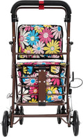 Shopping Cart, 220lbs Foldable Shopping Cart, Utility Cart with Seat & 360° Wheels, for Groceries, Laundry, Camping (Flower)