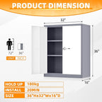 INTERGREAT Metal Garage Storage Cabinet, 36" Lockable Storage Cabinet with 2 Doors and 2 Adjustable Shelves, Steel Grey White File Cabinet Great for Home Office, Garage, Warehouse, Study Room