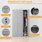 Bestoo Metal Locker,71" Storage Cabinet with 1 Lockable Door and Hooks, Tall Freestanding Wardrobe for Employees, Gym, School, Home and Office (Gray)