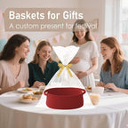 Woven Basket,Small Rope Storage Bin with Handles & Ribbon Bag, Organizer for Shelves Closets,Gift Basket Empty for Birthday,Books,Dog Toys, Red