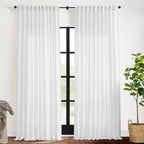 XTMYI 70 Inch Wide White Back Tab/Hook Belt Linen Cotton Sheer Curtains for Bedroom,2 Panels,96 Inch Length