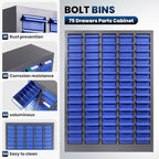 75 Drawers Nut and Bolt Organizer, 36" H x 26" D x 9" W Bolt and Nut Tool Storage Cabinet with Acrylic Adjustable Shelves & Label Stickers, Alloy Steel Parts Cabinet for Workshop Garage Organizer