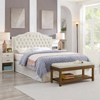 24KF Large Rectangular Storage Bench,Upholstered Seat Cushion,Ottoman Coffee Table with Ivory Removable Cushion for Living Room,Entryway Bench Bed Bench with Solid Wood Shelf,5069-Ivory