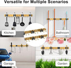 Mop Broom Holder Wall Mount, 2 Packs Gold Stainless Steel Tool Storage Organizer for Kitchen Garden Garage Laundry Room Bathroom and RV with 4 Slots 6 Hooks