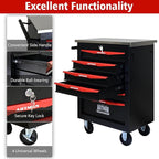 6-Drawer Heavy-Duty Rolling Steel Tool Cart with Handle&Wheels, Metal Storage Organizer Cabinet, Tool Chest for Efficient Tool Storage in Garage, Warehouse, Workshop, Repair Shop, Black&RED