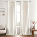 MIULEE Non-See-Through Privacy Linen Curtains 2 Panels, Light Filtering Window Curtains Farmhouse Textured Back Tab Semi Sheer Drapes for Bedroom Living Room, 52 x 100 Inches Long, Natural White