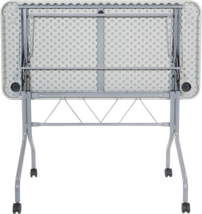 Office Star Resin Multipurpose Flip Training Table with Locking Casters for Home or Office, 4 Feet Light Gray