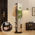 WoodsWhisper Full Length Mirror Coat Rack Solid Wood Floor Mirror 66"x12" Full Length Mirror with Stand Long Mirrors for Bedroom,Living Room