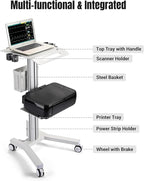 Yescom Medical Mobile Laptop Cart Rolling PC Stand Computer Workstation on Wheels with Handle 220 Lbs Capacity CPU Printer Power Strip Holder for Dentistry Clinic Lap Hospital White