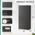 Greenvelly Metal Storage Cabinet with Lock,71" Metal Garage Cabinet with 2 Doors and 4 Adjustable Shelves,Lockable Storage Organization, Steel Tool Cabinets for Office,Home,Garage,Gym,School (Black)