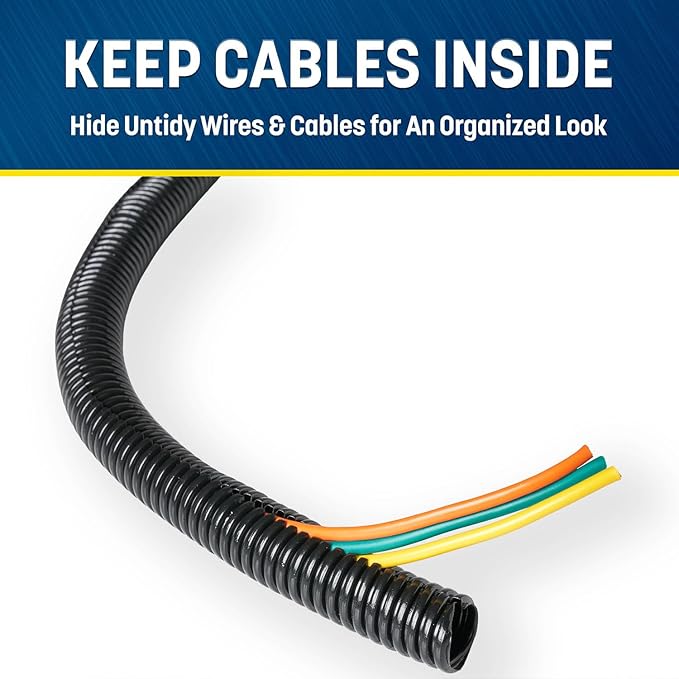 GS Power 1/2 Inch x 25ft Split Wire Loom Tubing, Split Cable Sleeve Cord Protector for Industrial Electrical Wires, Automotive Wire Cover Flexible, High Temperature Cable Conduit, Wrap