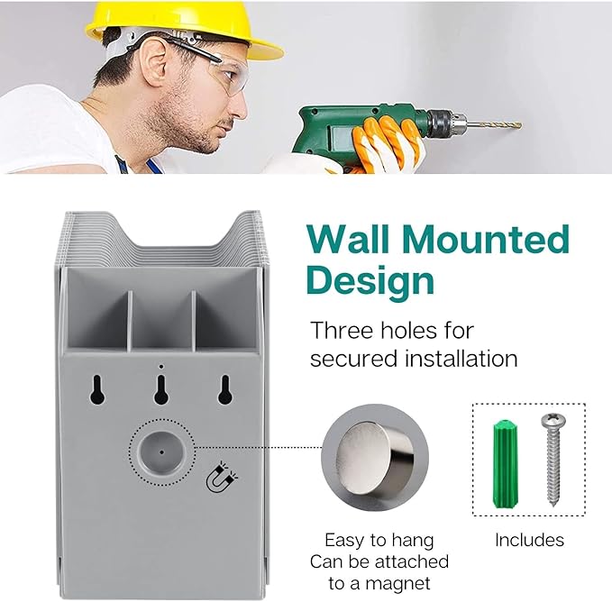 Flexzion Time Card Holder Wall Mount Expandable Time Clock Rack Single Row 20 Slot Rack Card Holder for 7 x 4.6-Inch Timesheets for Attendance Payroll Employee Assignment in Out Timecard Rack, Gray