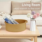 Woven Basket,Small Rope Storage Bin with Handles & Ribbon Bag, Organizer for Shelves Closets,Gift Basket Empty for Birthday,Books,Dog Toys, Jute/3 Pack