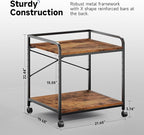 Warmiehomy 2 Tier Printer Stand with Storage, 22 Inches(55cm x 50cm) Under Desk Rolling Printer Cart with Height Adjustable Shelf, Large Printer Table for Home Office, Rustic Brown