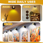 Hortsun 6 Pcs Mini Rechargeable Spotlights with 3 Remote Control Indoor Plant Wireless LED Spot Lights Rotatable Dimmable Accent Picture Lights for Wall Artwork Painting Display (Gold)