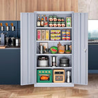 INTERGREAT Metal Garage Storage Cabinet with Lock, 72" Storage Cabinet with Locking Doors and 4 Adjustable Shelves, Lockable Steel Tool Cabinet for Home Office, School, Cement Grey