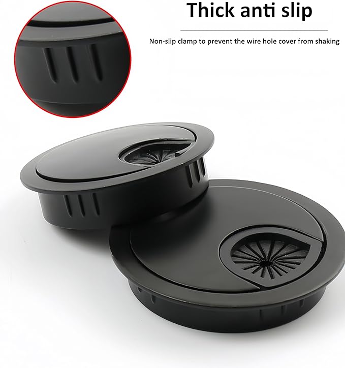 3 Pcs Satin Nickel Metal Cable Grommet, Zinc Alloy Desk Table Grommet Cable Cord Hole Cover for Home and Office, Fits 2inchs Hole 50MM Black