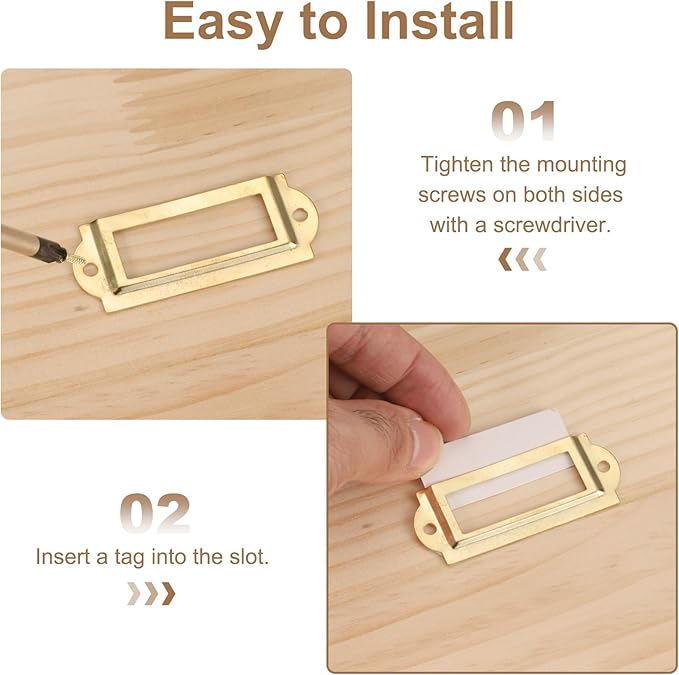 PATIKIL 70x33mm Metal Label Holders, 30 PCS Label Name Card Tag Frames with Screws for Office Library File Cabinets Shelves Wood Drawers Fabric Bins, Yellow
