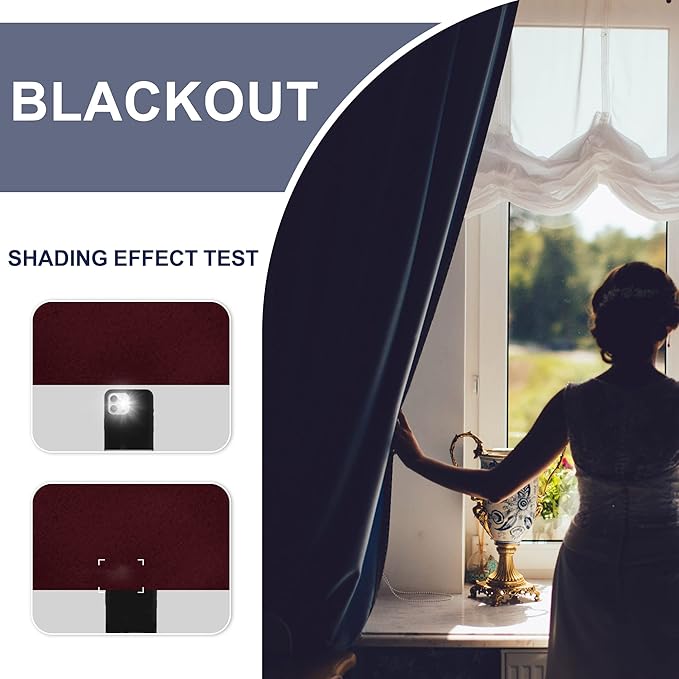 JIUZHEN Short Blackout Curtains for Small Window - Cafe Room Darkening Privacy Thermal Insulated Window Curtains Tiers for Bathroom,Kitchen, W 52 x L 36 Inch, Set of 2 Panels with Tiebacks,Burgundy