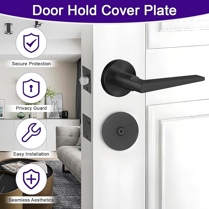 Door Hole Cover Plate Filler Plate Deadbolt Cover Plate 2-5/8" Diameter,1 Inch and 2 Inch Connecting Screws in Matt Black Finish (2 Pack)