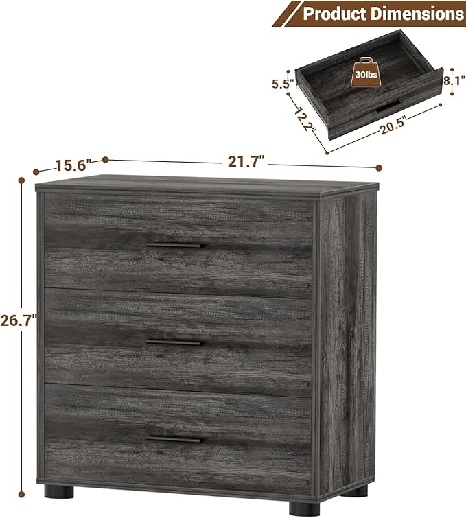 Aheaplus Closet Drawers Set of 2, Wood Closet Organizers and Storage with 3 Drawers, Closet Drawers Organizer System, Nightstands Bedside End Table with 3 Drawers Storage for Bedroom, Black Oak