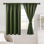 JIUZHEN Christmas Blackout Curtains for Bedroom - Thermal Insulated Room Darkening Rod Pocket Curtains for Living Room, Set of 2 Panels with Tiebacks, 38 x 54 inches Long, Olive Green