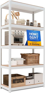 HOMEDANT House 5 Tier Laminated Metal Shelving Unit Adjustable Storage Utility Rack Heavy Duty Shelves Organization Multipurpose Shelf Kitchen Garage Pantry Closet (1, (M) 36.2" W, White)