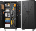 Aobabo Farmhouse Broom Closet Storage Cabinet,Lockable Garage Storage Cabinet with 4 Adjuatable Shelves,Required Assembly,Black,71.06''H*31.5''W*15.75''D