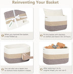 Cotton Rope Basket, Storage Baskets with Handle, 15x10x9 Inch Woven Basket for Shelves, Laundry, Towels, Clothes, Books, (Black Brown 2 Pack)