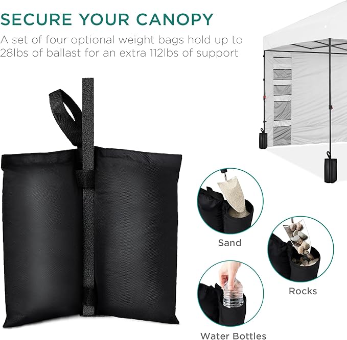 Best Choice Products 10x10ft Easy Pop Up Canopy w/Side Wall, 10 Pockets, Portable Carrying Case, 1-Button Setup, 4 Weight Bags - White