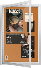 36x24 Inch Lockable Outdoor Enclosed Bulletin Board, Weatherproof Cork Noticeboard with Locking Door, Tamperproof Wall-Mounted Aluminum Frame Notice Poster Memo Board