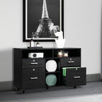 VINGLI Wood Mobile File Cabinet with 4 Drawers and Shelves, Printer Stand with Open Storage, Locking Lateral Filing Cabinet for Home Office, Black