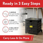 dbest products Quik Cart Pro Wheeled Rolling Crate Teacher Utility with seat Heavy Duty Collapsible Basket with Handle, Black