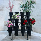 Zhongma Moving Plant Stand with Wheels Heavy Duty Garden Cart Display Flower Shelf with 12pcs Plastic Buckets for Fresh Flowers