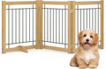 Wire Dog Gate Solid Wood Frame, Anti-Chewing Pet Gate Indoor Freestanding Indoor Foldable Dog Fences for Stairs, House, Doorway Extra Wide, 3-Panel, 60" Wide Oak Color