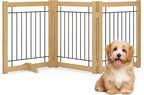 Wire Dog Gate Solid Wood Frame, Anti-Chewing Pet Gate Indoor Freestanding Indoor Foldable Dog Fences for Stairs, House, Doorway Extra Wide, 3-Panel, 60" Wide Oak Color