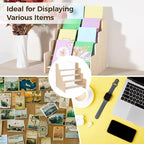 OMISTAR Greeting Card Display Stand, 4-tier Wooden Acrylic Sticker Display Rack, Portable Card Organizers, Blank Retail Display Shelf, Postcard Storage Holder for Counter, 11.8×9.8×11.8 in