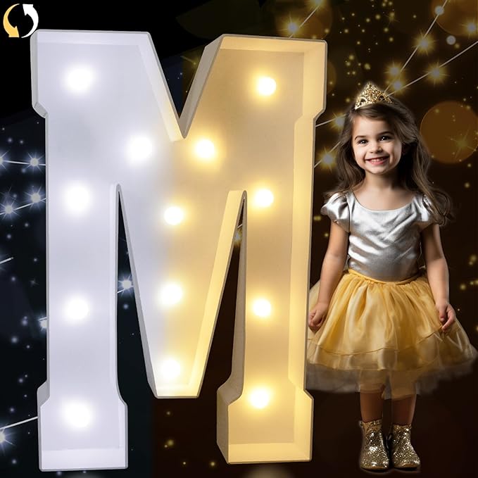 Pooqla 3FT Marquee Light Up Letters, Cool White and Warm White LED Big Mosaic Marquee Letters 3 Feet, Giant Letter Sign for Balloons Birthday Anniversary Wedding Party Decoration, Letter M