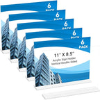 6 Pack Acrylic Sign Holder 11 x 8.5 Horizontal, Double-Sided Clear Sign Holder Plastic Stands for Display, T Shape Acrylic Table Sign Stands for Office Store Restaurants Wedding Party Decoration