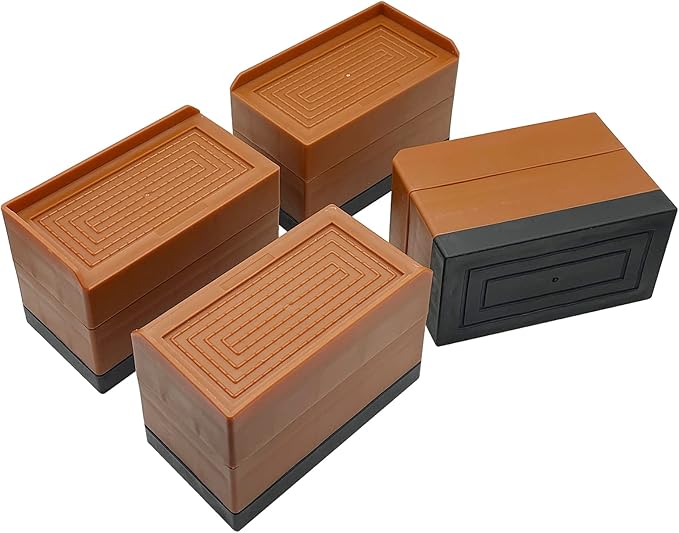 Bed Risers, Furniture Raise Blocks, 3 inch Stilts Heavy Duty for Bed Couch Desk Sofa Table Lifts, Furniture Legs Lifters Support up to 1300 Lbs (Brown, 4 Pack Set)