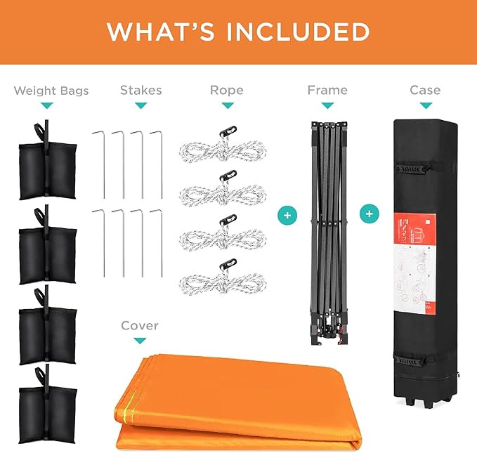 Best Choice Products 10x10ft 1-Person Setup Pop Up Canopy Tent Instant Portable Shelter w/ 1-Button Push, Case, 4 Weight Bags - Orange