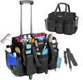 Rolling Cleaning Caddy Bag with Detachable Trolley, Cleaning Supplies Organizer Cart on Wheels, Cleaning Supply Caddy for Housekeepers (Black, 11.5" Dx15.7 Wx13 H)