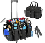 Rolling Cleaning Caddy Bag with Detachable Trolley, Cleaning Supplies Organizer Cart on Wheels, Cleaning Supply Caddy for Housekeepers (Black, 11.5" Dx15.7 Wx13 H)
