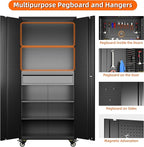 Metal Storage Cabinet with Drawers, Locking Garage Tool Cabinets on Wheels with Pegboards and Hooks for Warehouse Homes, Offices, Assembly Required(Black)